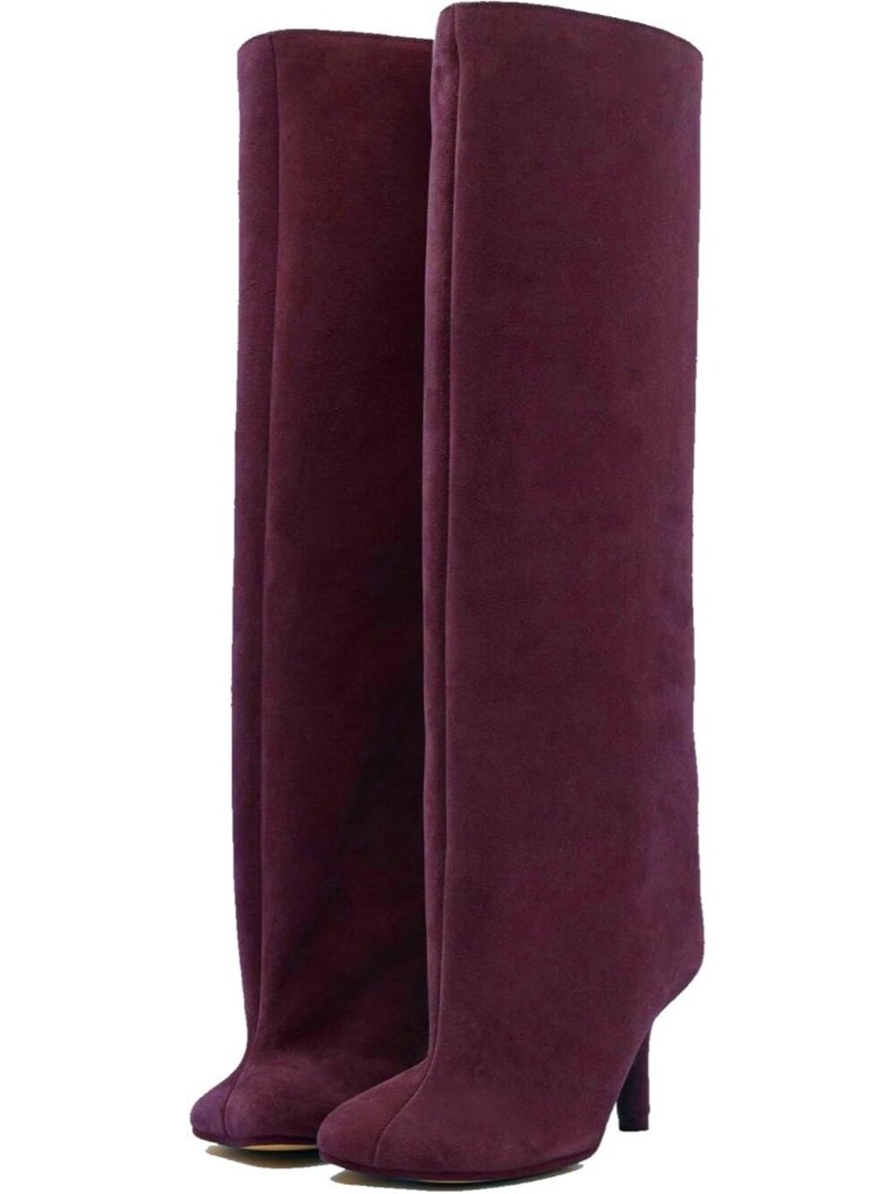 Women's Burgundy Wide Calf Square Toe Stiletto Heels Knee High Suede Boots